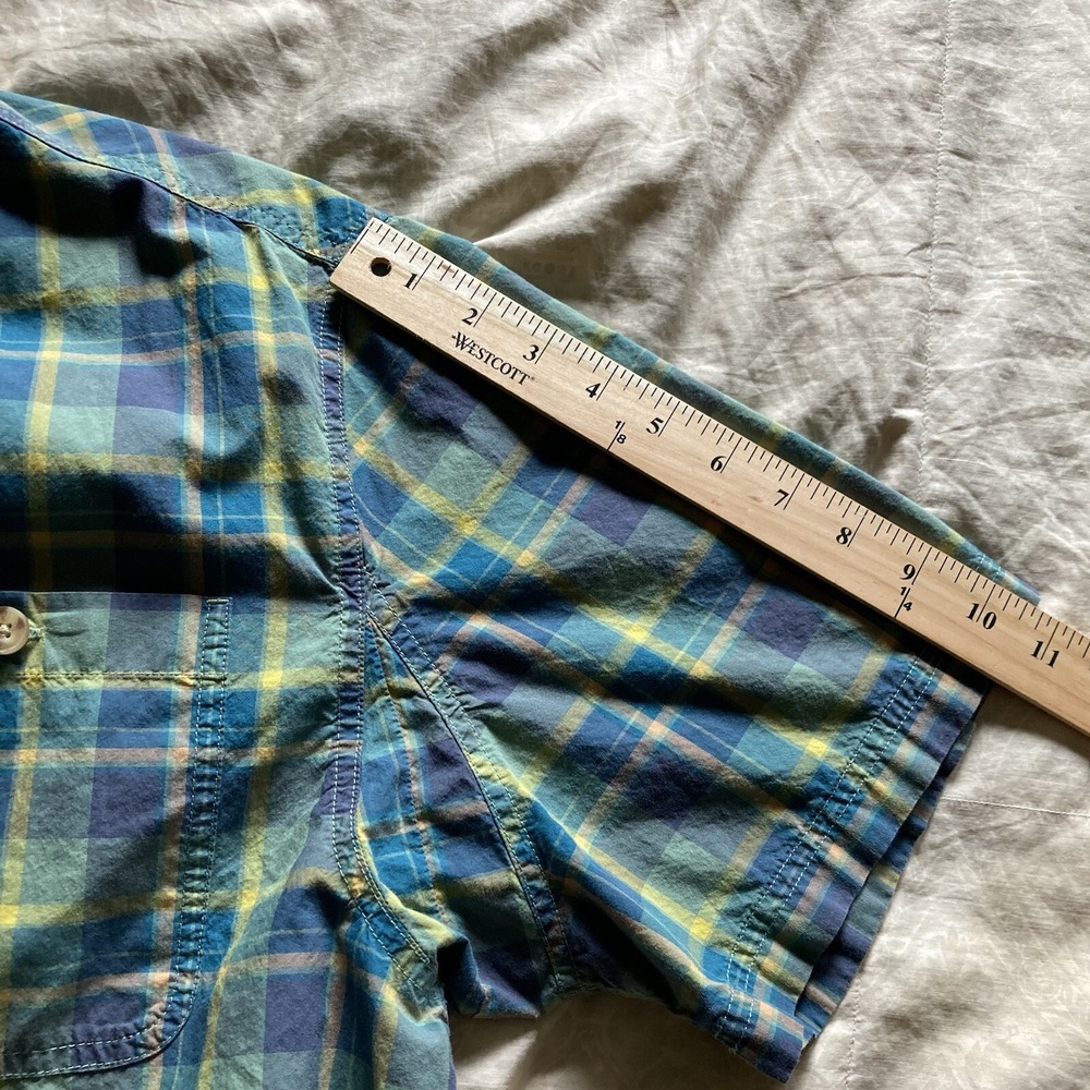 Duluth Untucked Men's L Relaxed Fit SS Button Down Plaid Cotton Shirt Green Teal - Picture 13 of 14